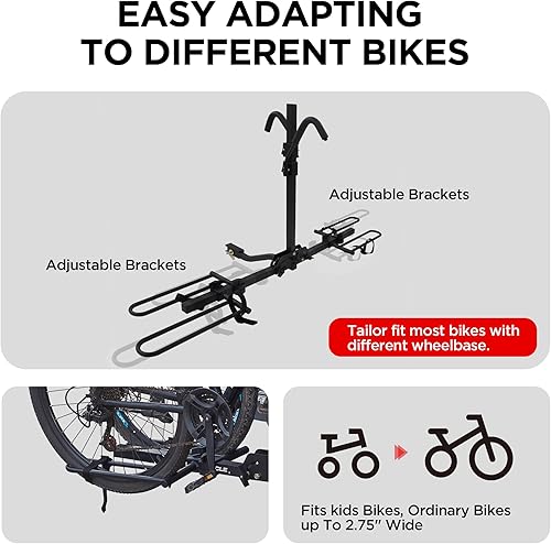 Miniatura 5 de Rockland - Portabicicletas para 2 bicicletas de neumáticos anchos 2.5", apto para vehículos con enganche receptor 1.25 y 2", soporta 80 libras,