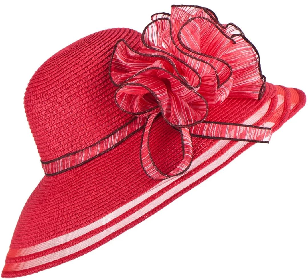 Cappello estivo da donna in paglia a tesa larga per chiesa e matrimonio