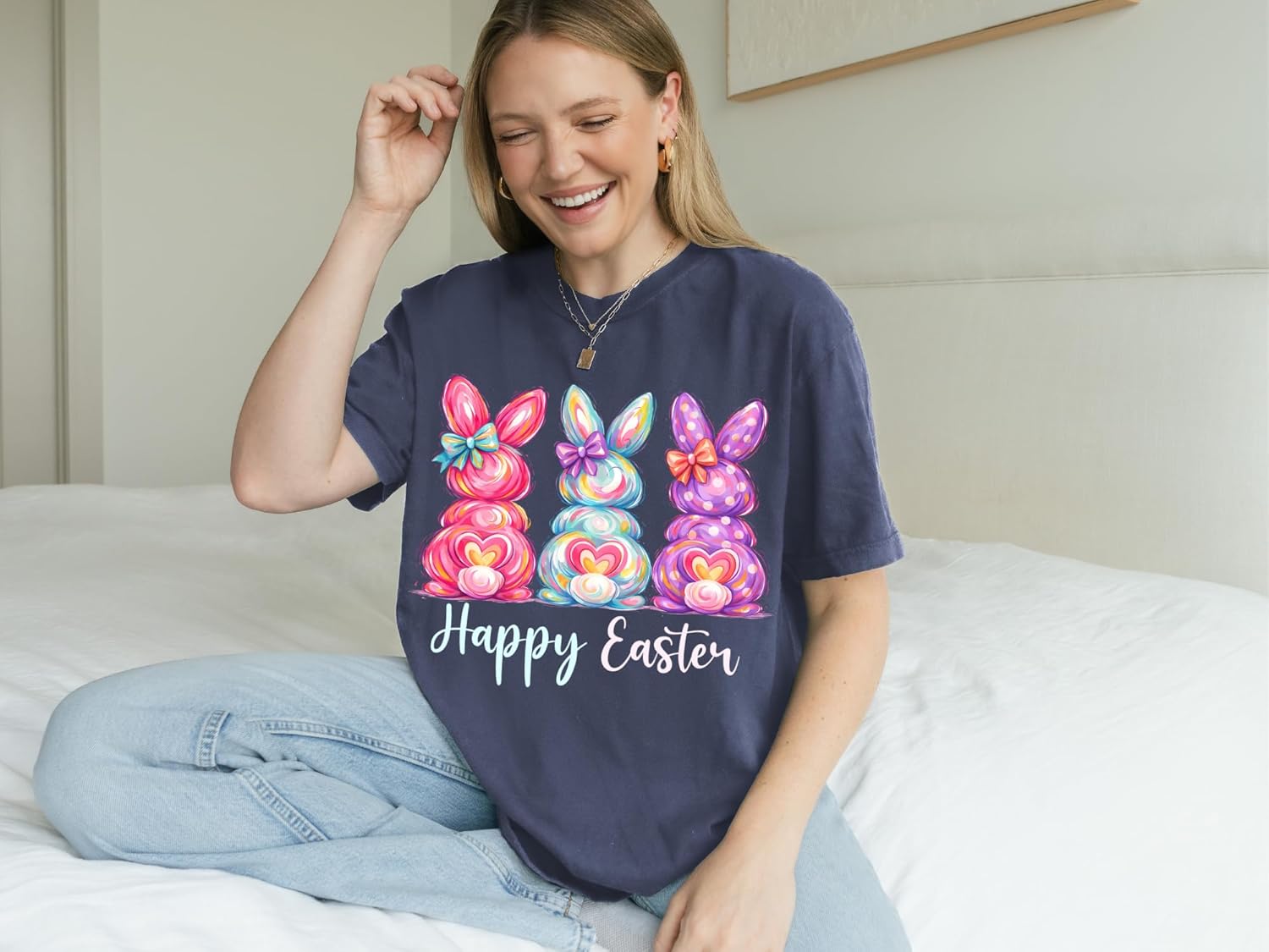 Happy Easter Bunny T Shirt, Comfort Colors Unisex Graphic Tee, Colorful Easter Bunny Shirt for Spring - Image 3