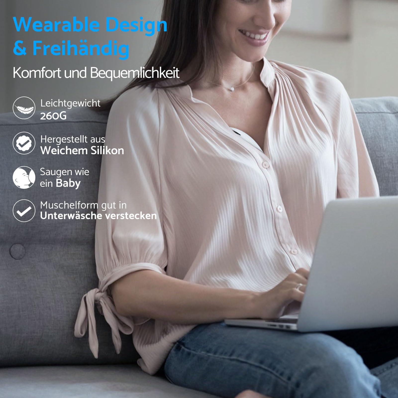 eSynic Freihändige Brustpumpe – Tragbare, Wiederaufladbare 210ml Milchpumpe mit 4 Modi & 12 Stufen, LED-Display, 24/21/19mm Flanschen, Ultra-Leise, für Mütter zu Hause & unterwegs (2 stk Weiß)