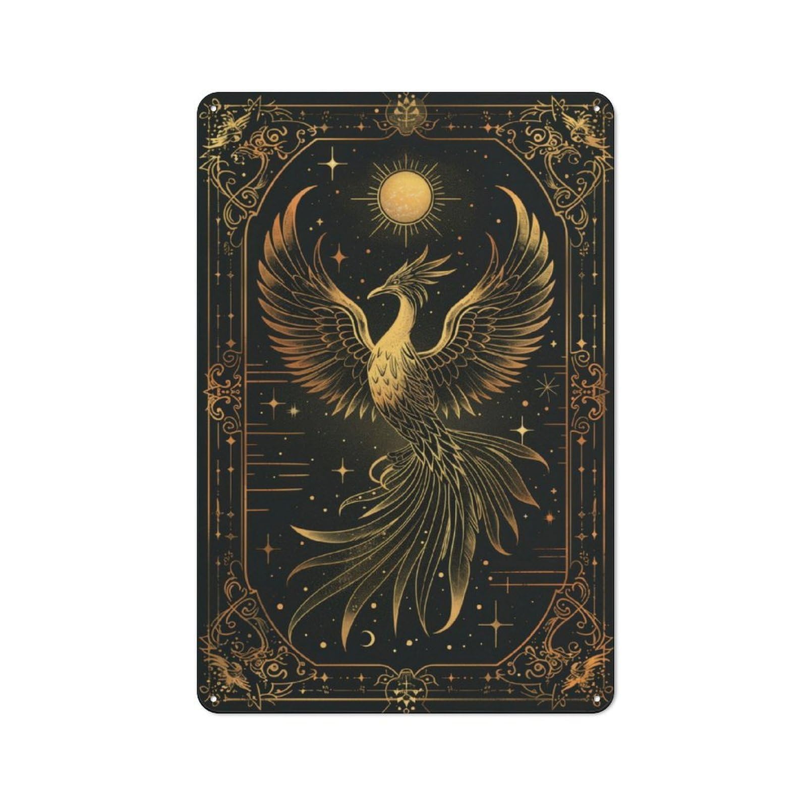 Junmoney Crimson Phoenix Metal Plaque 30X20cm With For Pub Or Café, Rustic Decor, For Garage, Workshop And Man Cave Decoration