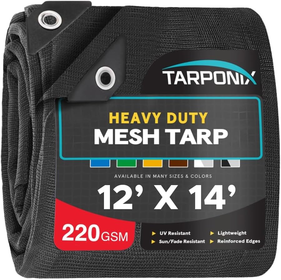 Heavy Duty Black Shade Cloth Mesh Tarp – Finish Size 12 x 14 FT with Grommets – Sun Shade for Garden, Plants, Greenhouse, Patio, Fences & Dump Trucks
