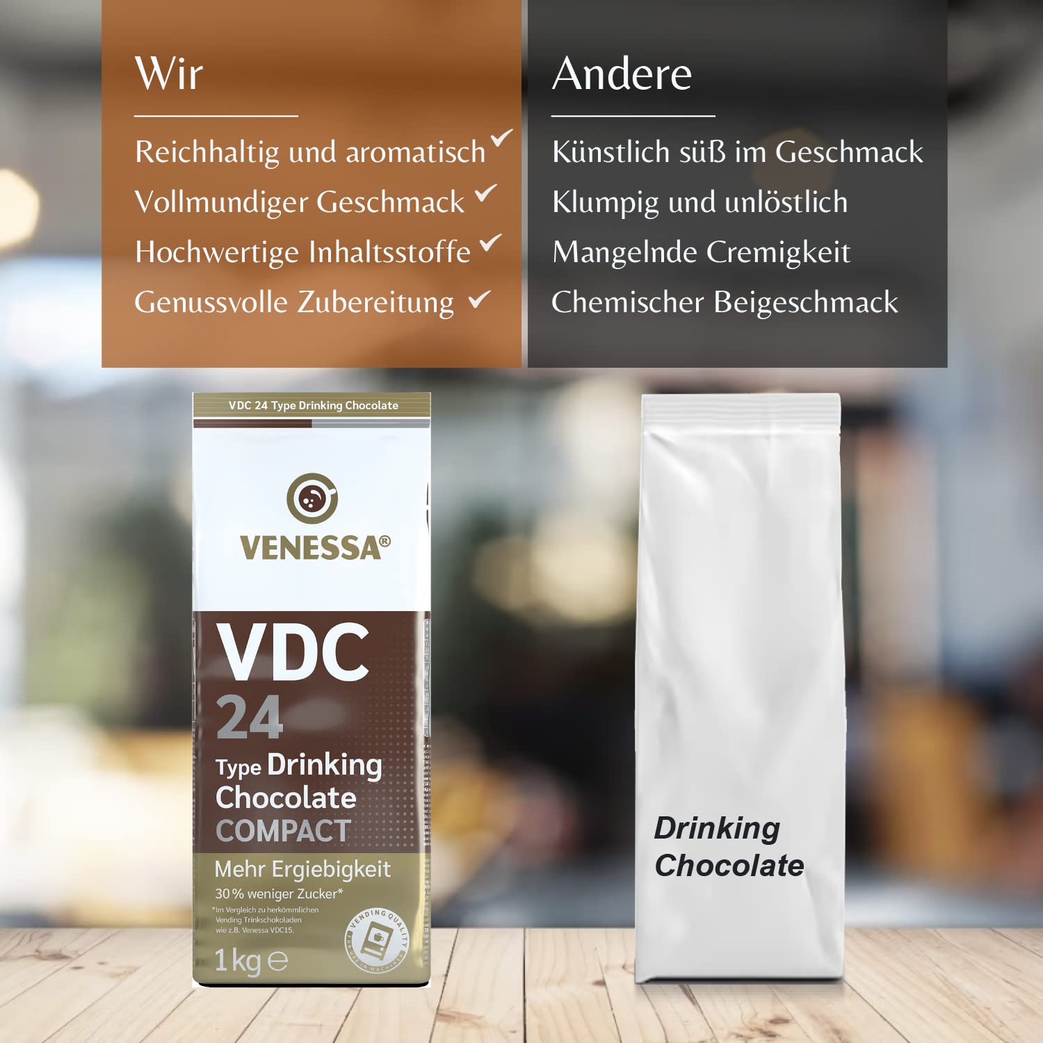 Venessa VDC 24 Trinkschokolade mit 24 Prozent Premium Kakao und Milchanteil (10 x 1 kg)