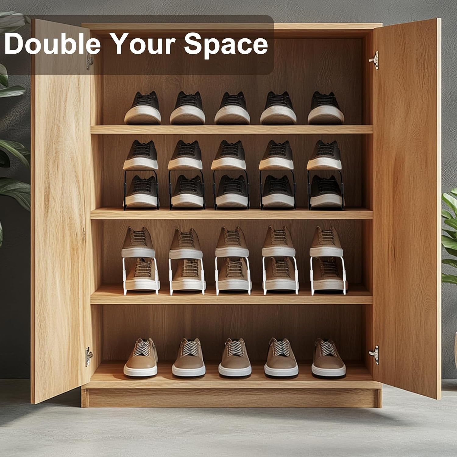 12Pack Shoe Slots Organizer Metal Shoe Stacker Shoe Storage Organizers for Closet Space Saver 50% Shoe Rack Holder for a Pair of Shoes (Black)