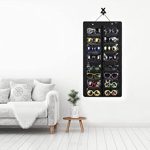 Miniatura 7 de AROUY Organizador de gafas de sol, organizador de gafas con bolsillo para colgar en la pared - Organizador de gafas de sol con 16 ranuras de fieltro