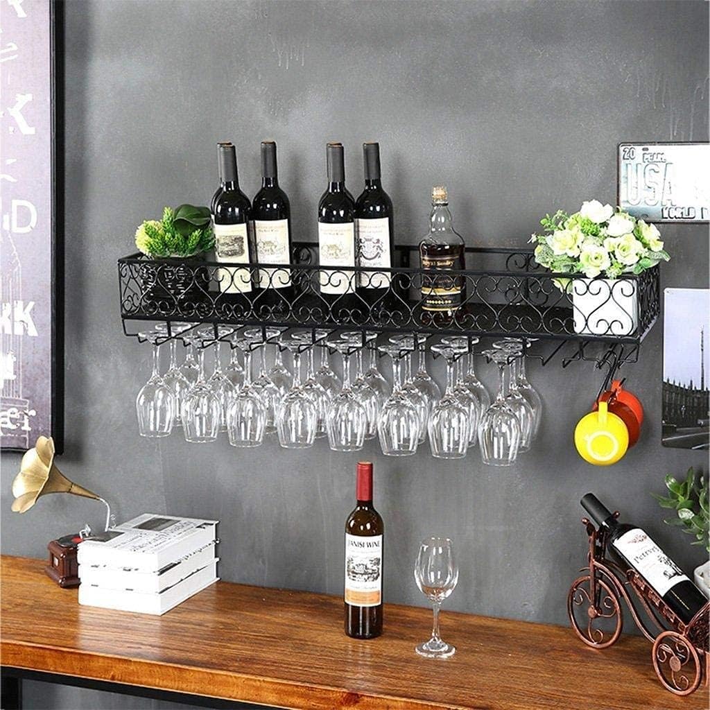Wall-Mounted Wine Rack Metal Iron Creative Grid Hanging Wine Bottle Holder Large Wine Glass Shelf Goblet Stemware Racks for Kitchen/Bar/Restaurant (Color : Black, Size : L30*W25cm)