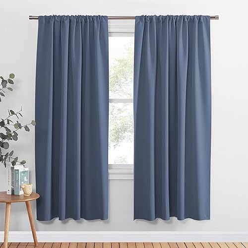 PONY DANCE Blue Curtains 72 inch - Light Blocking Curtain Panels Thermal Insulated Solid Rod Pocket Double Window Drapes for Living Room & Dining Room, W 34 in by L 72 in, Blue Mist, 2 Pieces