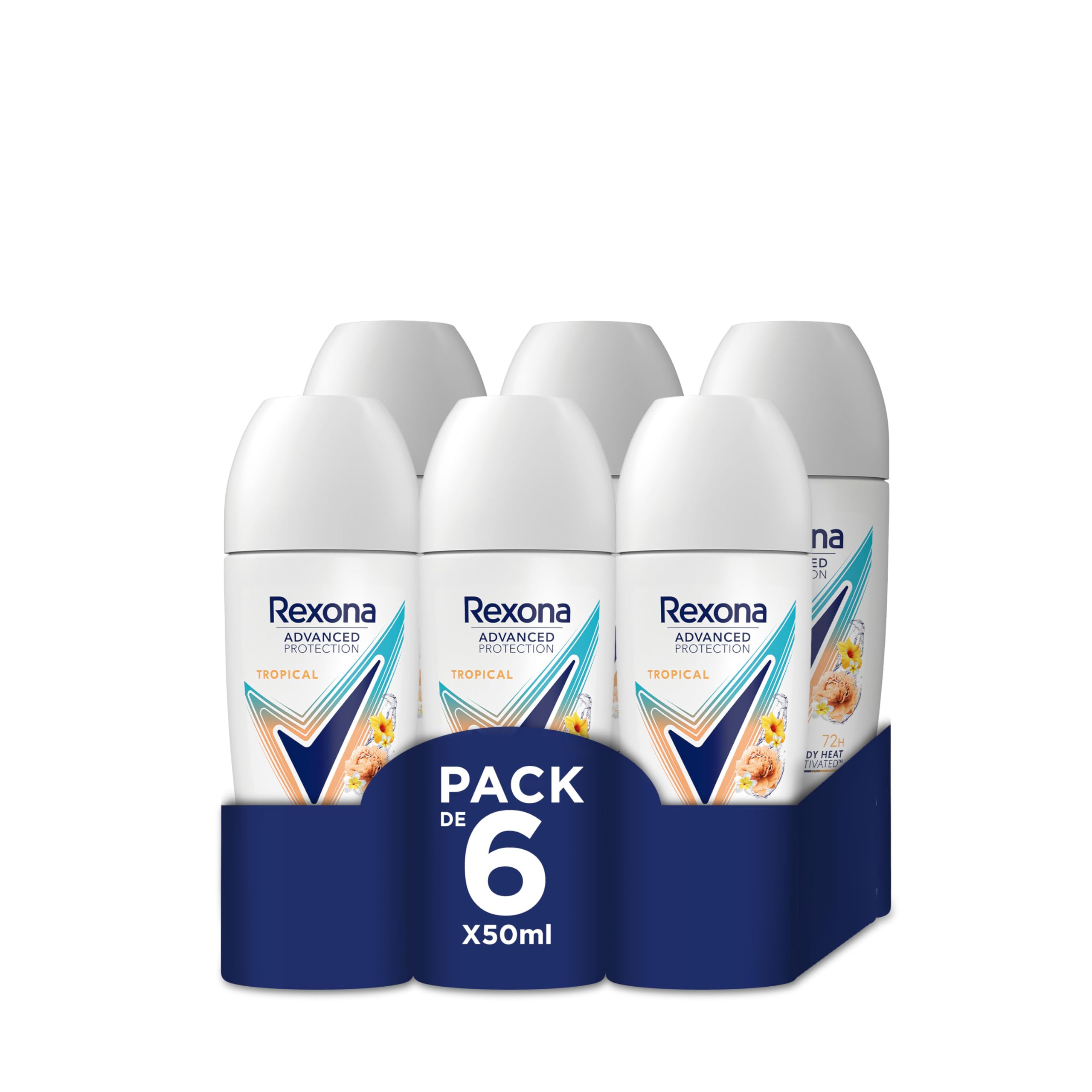 Rexona Mujer Advanced Protection Desodorante Antitranspirante Roll-On Para Perfume Tropical 72H 50 Ml Pack De 6 Unidades