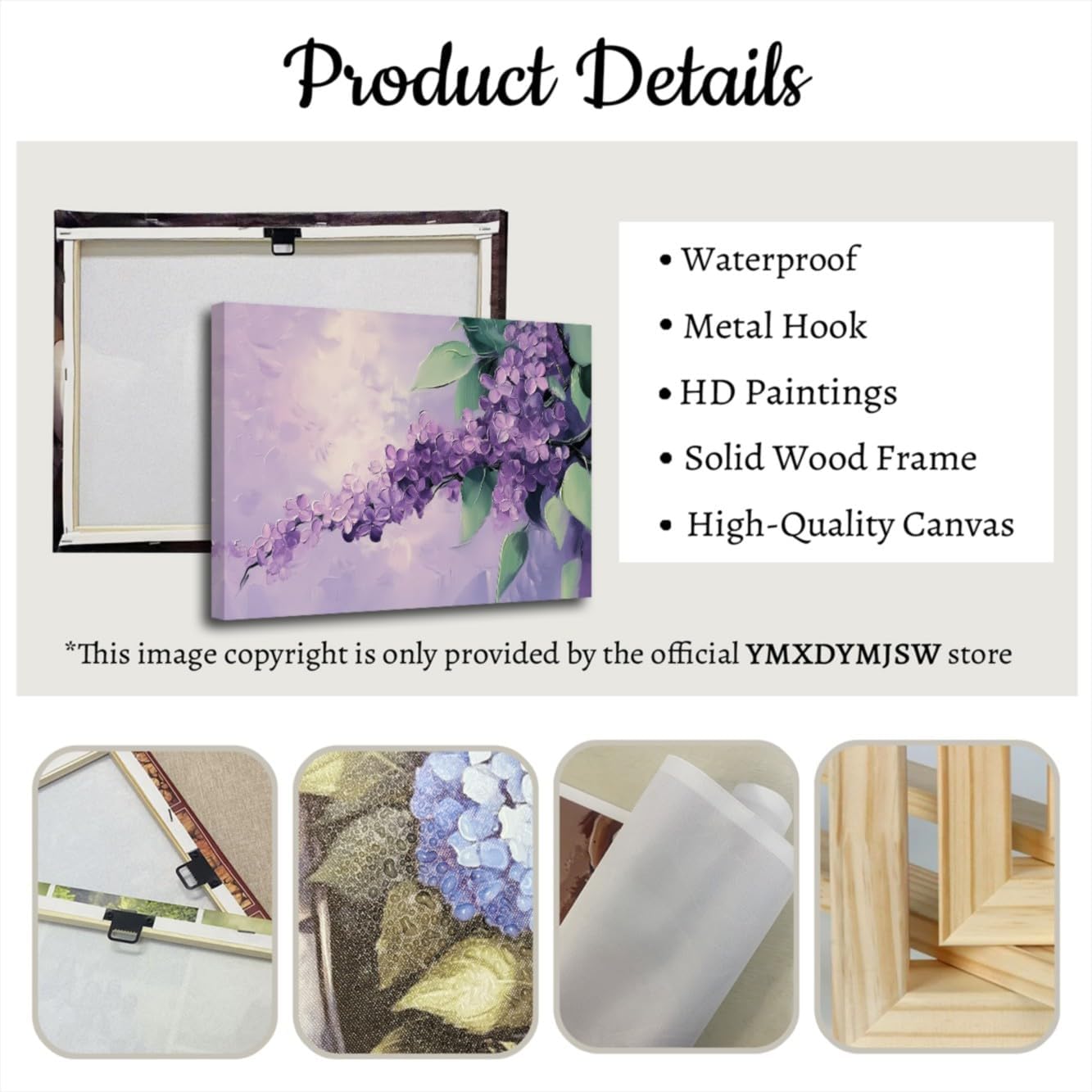 YMXDYMJSW Lilacs Wall Art Purple Floral Canvas Prints Purple Lilac Flower Pictures Farmhouse Large Floral Painting for Bathroom Kitchen Decor Framed (12L x 18W)