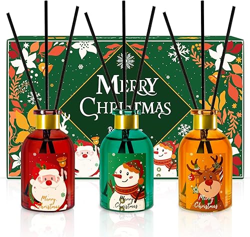SCENTORINI Juego de difusor de varillas de Navidad, cedro, manzana canela, soda de limón, 5.3 onzas líquidas, paquete de 3, difusor de varillas para