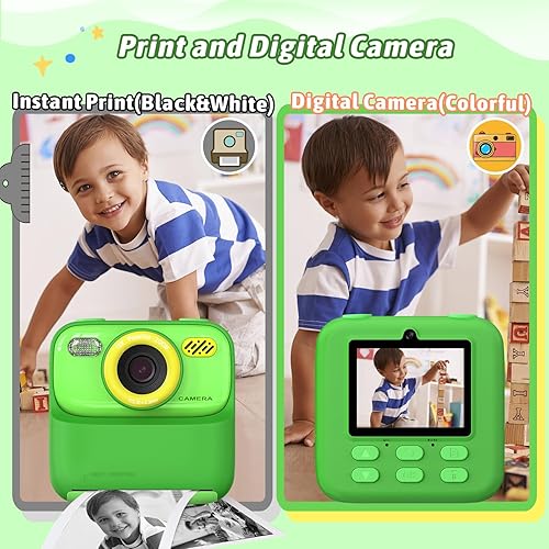 Miniatura 4 de Cámaras digitales instantáneas para niños y niñas, cámara digital selfie HD de doble lente 1080P con papel de impresión y tarjeta de 32G, regalos de
