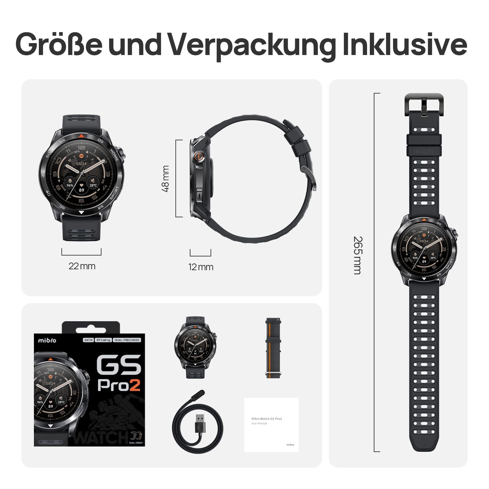 Mibro GS Pro2 GPS Smartwatch Herren, 20 Tage Akku, Coach-Laufplan | 1,43"AMOLED, Robustes Zifferblatt Edelstahl, Bluetooth-Anruf, 20 Tage Akku, 5ATM Wasserdicht, Padel, Läuft(Dunkelgrau)
