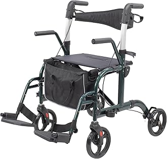 WINLOVE 2 in 1 Rollator Walkers for Seniors with Padded Seat- Medical Transport Chair Walker with Adjustable Handle and Reversible Backrest Green