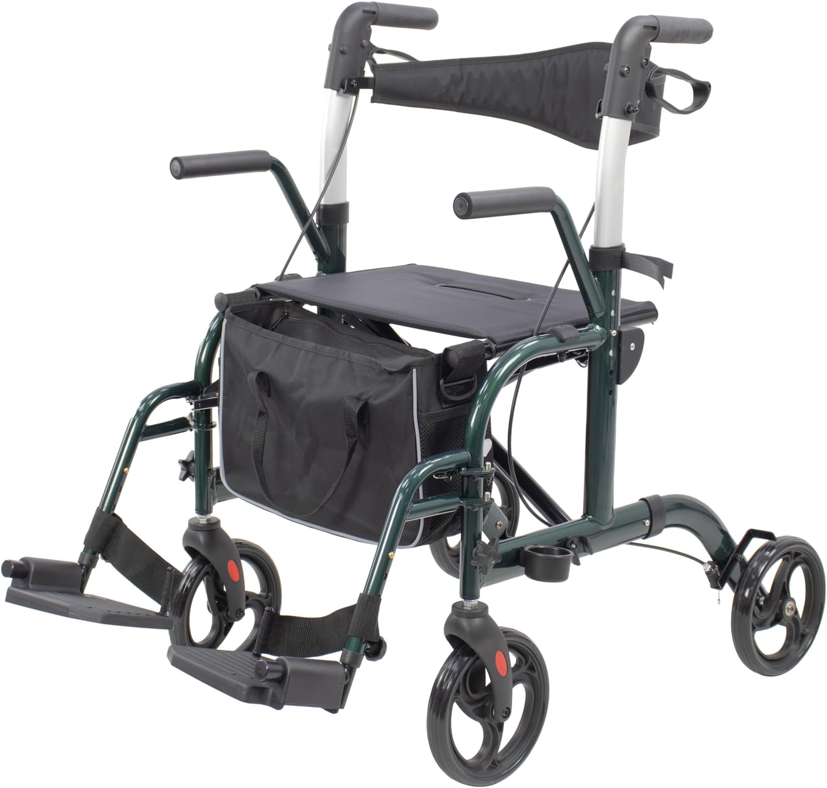 WINLOVE 2 in 1 Rollator Walkers for Seniors with Padded Seat- Medical Transport Chair Walker with Adjustable Handle and Reversible Backrest Green