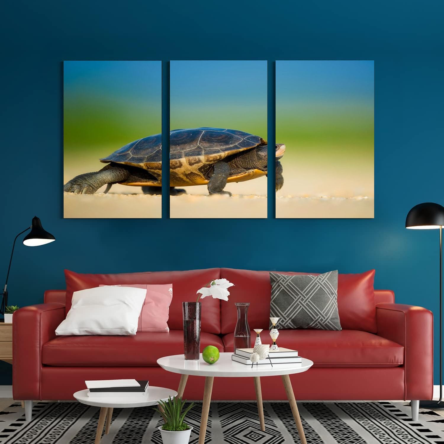 GADGETS WRAP Canvas Gallery Wrap Framed for Home Office Studio Living Room Decoration (3Part, 14x27inch Each) - Tortles On Shore