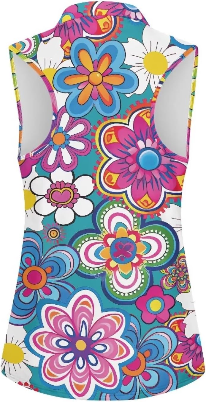 Womens Sleeveless Golf Shirts Zip Up V Neck Workout Tank Tops Quick Dry Lightweight Athletic Tops