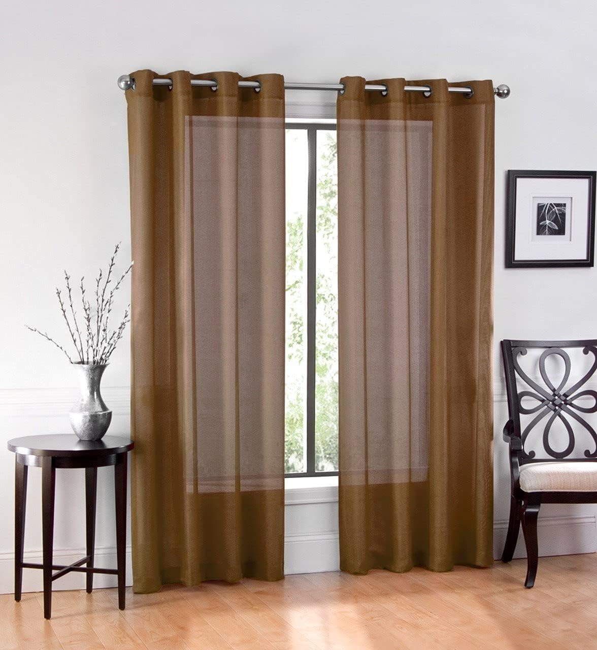 Ruthy's Textile Brown Sheer Curtains 84 Inches Long Grommet Window Treatment Voile Panels 54" X 84" Length for Kitchen/Bedroom/Living Room Set of 2