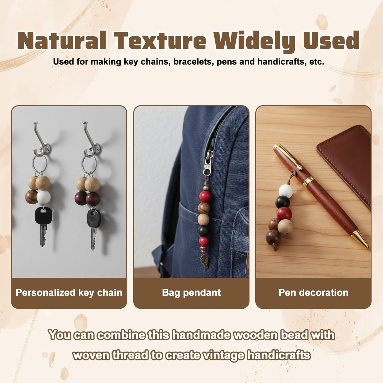 210 Pcs Large Hole Wooden Beads, 8mm Vintage Round Spacer Beads for Crafts 6-Color Unfinished Wood Hair Bead for Macrame DIY Jewelry Bracelets and Home Decor - Image 3