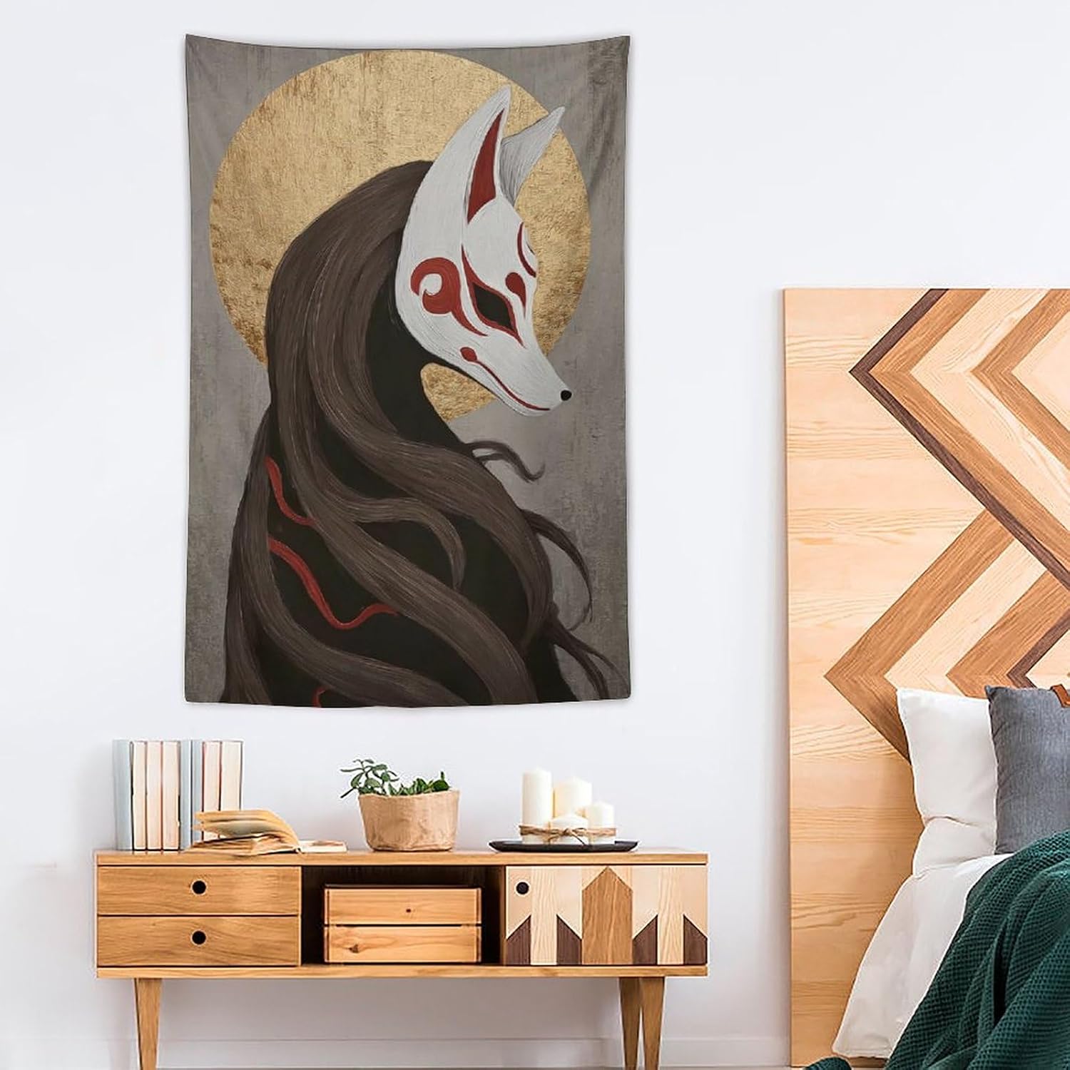 JYOUQOC Fox Japanese Style Fox Mask Mystery Tapestry Wall Decor Large Wall Art Backdrop Flag Hanging for Bedroom Living Room Dorm Office 40"×60"
