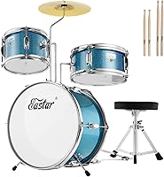 Vista 11 de Eastar Batería de 14'' para Niños Principiantes, 3 Piezas con Bombo Tom Snare, Trono Ajustable, Platillo, Pedal y Dos Pares de Baquetas, Metálico