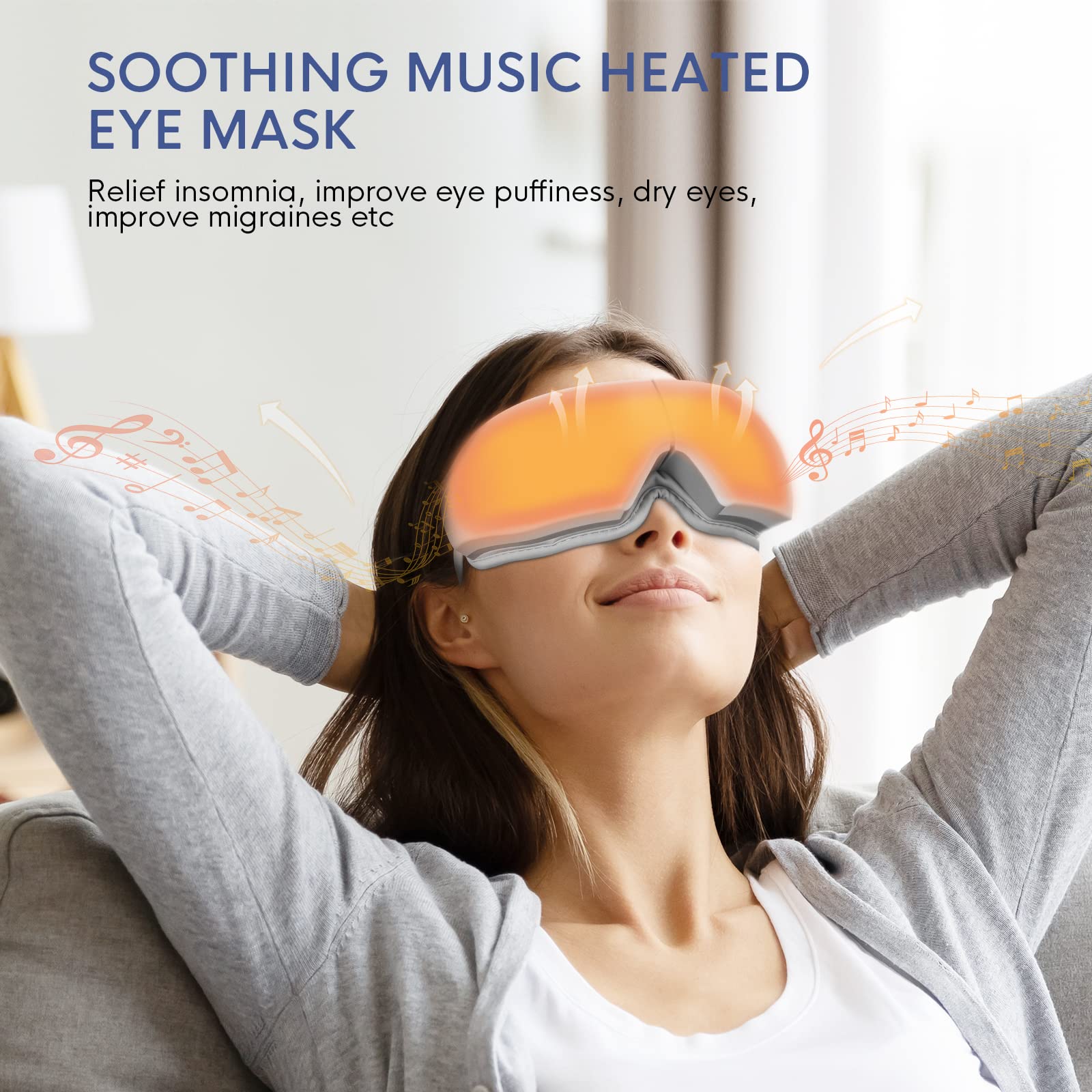 NOWWISH Augenmassagegerät mit Wärme, Vibration und Bluetooth-Musik zur Linderung von Migräne-Kopfschmerzen, schnurlose beheizte Augenmaske mit 6 Massagemodi, Entspannung, Muttertagsgeschenke für