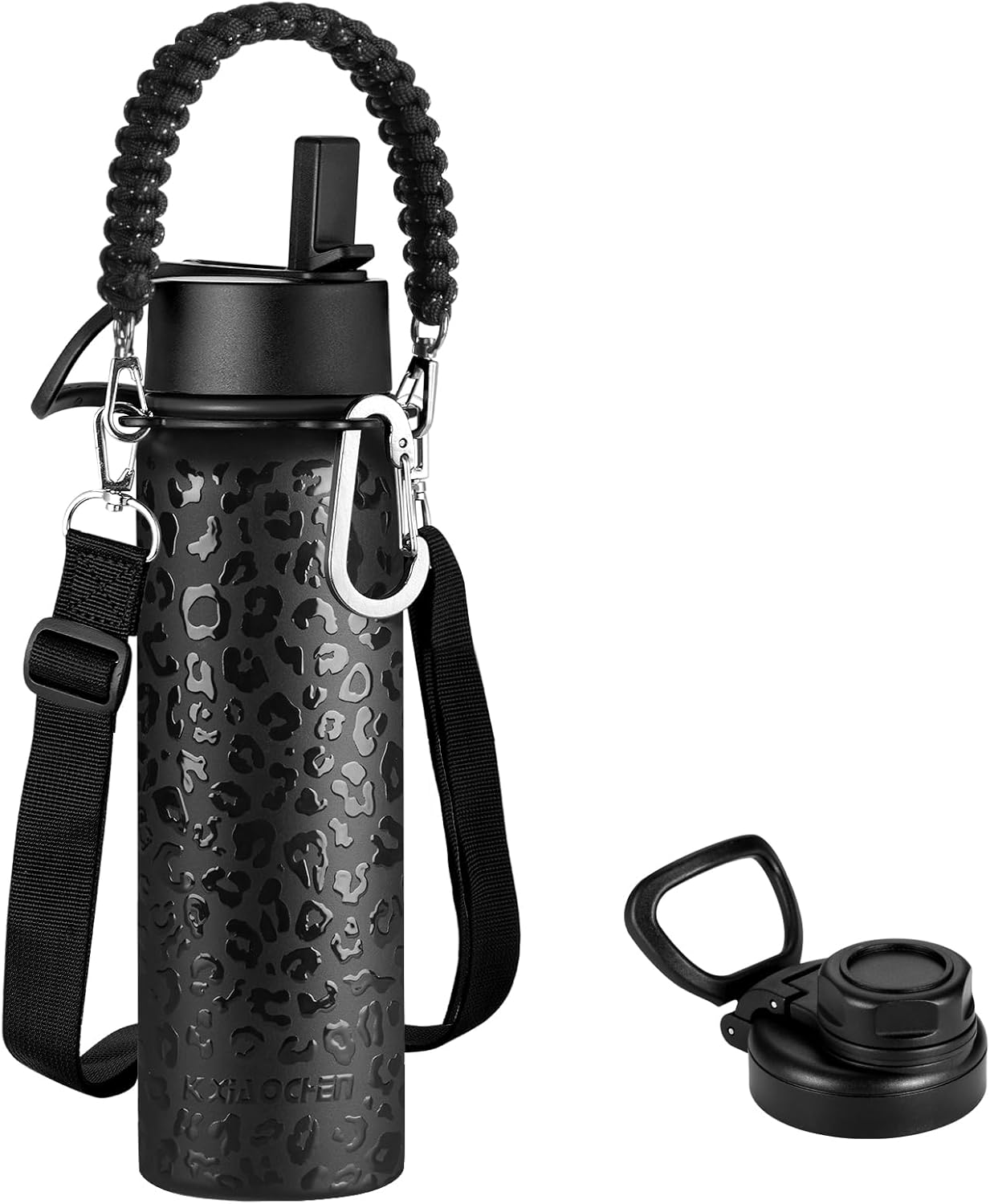 KXIAOCHEN 24 oz Insulated Water Bottle With Strap, Cold For 48 Hrs Leak Proof, Triple Wall Stainless Steel Sports Water Bottle With Straw And Spout Lid For Gym Hiking Travel