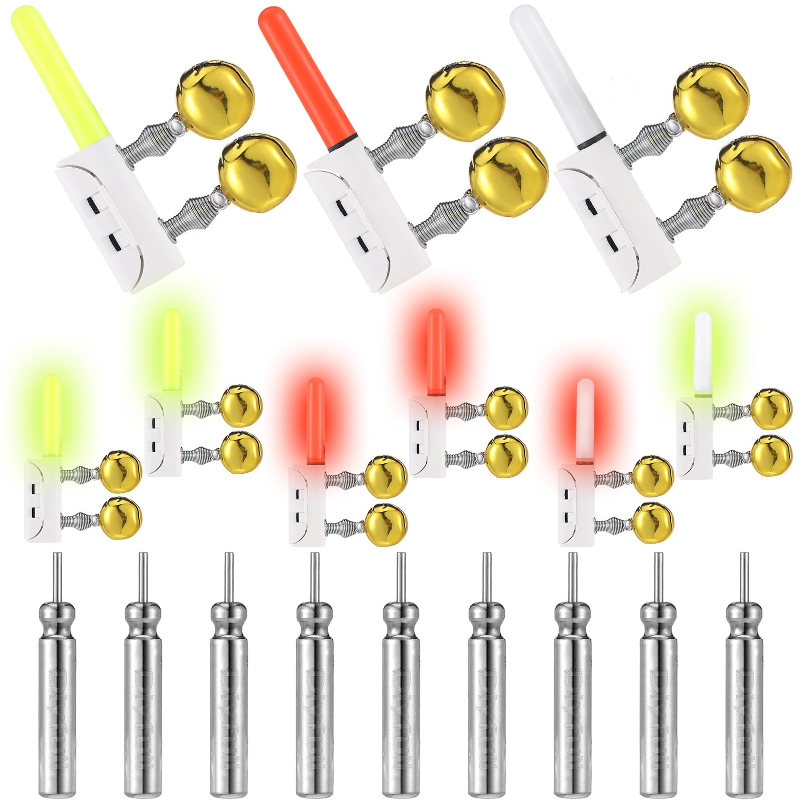 Retisee 9 Pcs 2.5 Inch Fishing Glow Sticks LED Fishing Pole Light Night Fish Strike Alert Glow Stick Bite Alarm Night Fish Rod Waterproof Luminous Rod