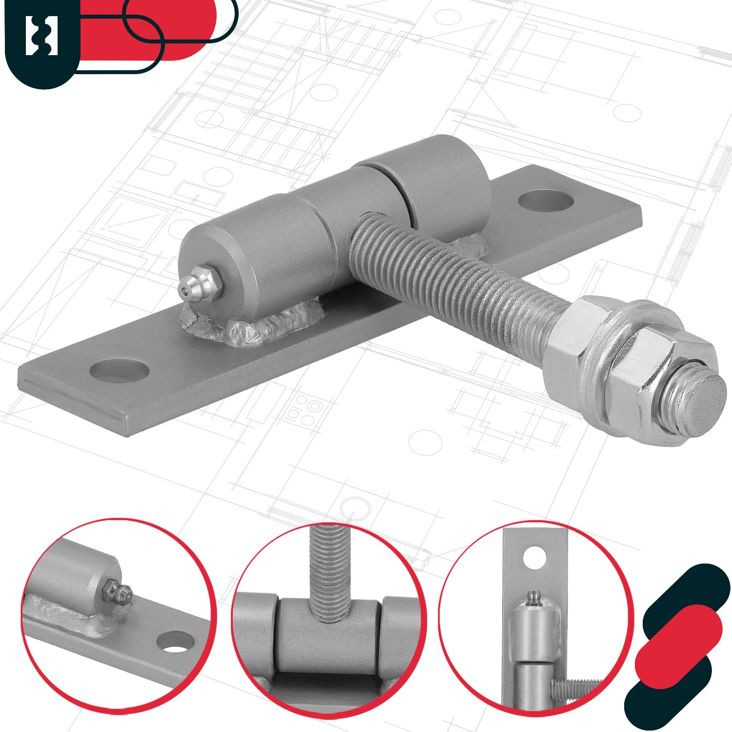KOTARBAU® - Set di 2 cerniere per cancelli con piastra di montaggio e ugelli per grasso, regolabili, diametro 16 mm, per porte, cancelli, costruzione robusta