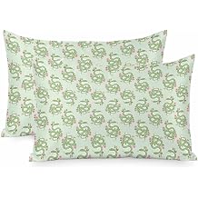 Green Snakes Flowers Satin Pillowcases Standard Size Set of 2 Cooling Watercolor Country Wild Floral Plant Silk Pillow Cases for Hair and Skin Soft Zippered Throw Pillow Covers for Women 20"x26"