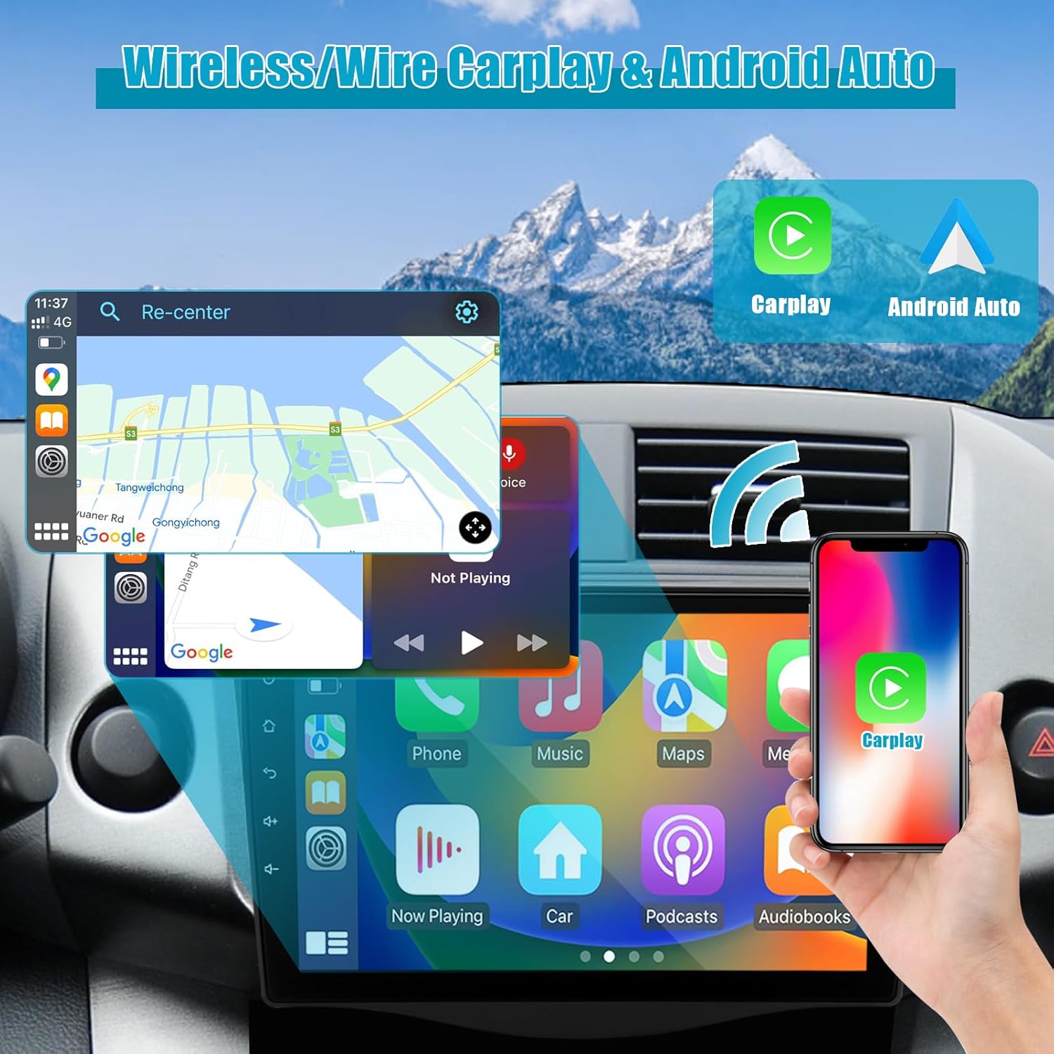 Android 12 Car Radio for Toyota RAV4 2006 2007 2008 2009 2010 2011 2012, 9 inch Car Stereo Radio Touch Screen with Carplay/Android Auto GPS 1080P Hi-Fi Audio Bluetooth WiFi Head Unit Upgarde