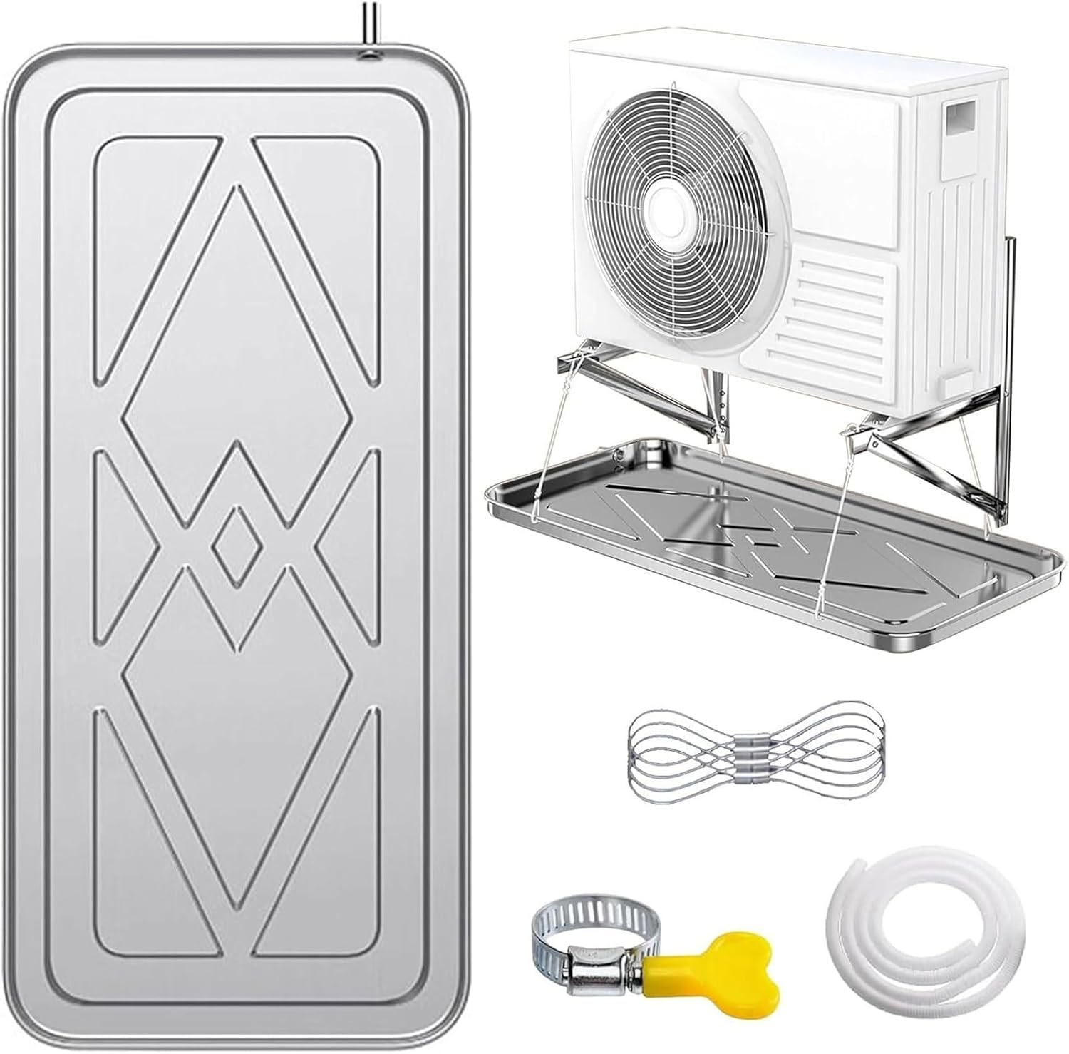 Air Conditioner Drip Tray Condensate Drain Pan,Galvanizing Metal Tray Water Collector Pad with Drain Hole,Drain Fitting Kit,for Universal Split Air Conditioner Heat Pump Systems(5P)