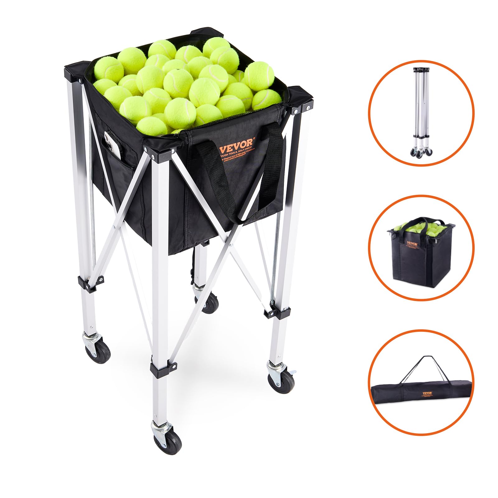 VEVOR Panier à Balle de Tennis Pliable 150 balles Chariot Alliage d'aluminium
