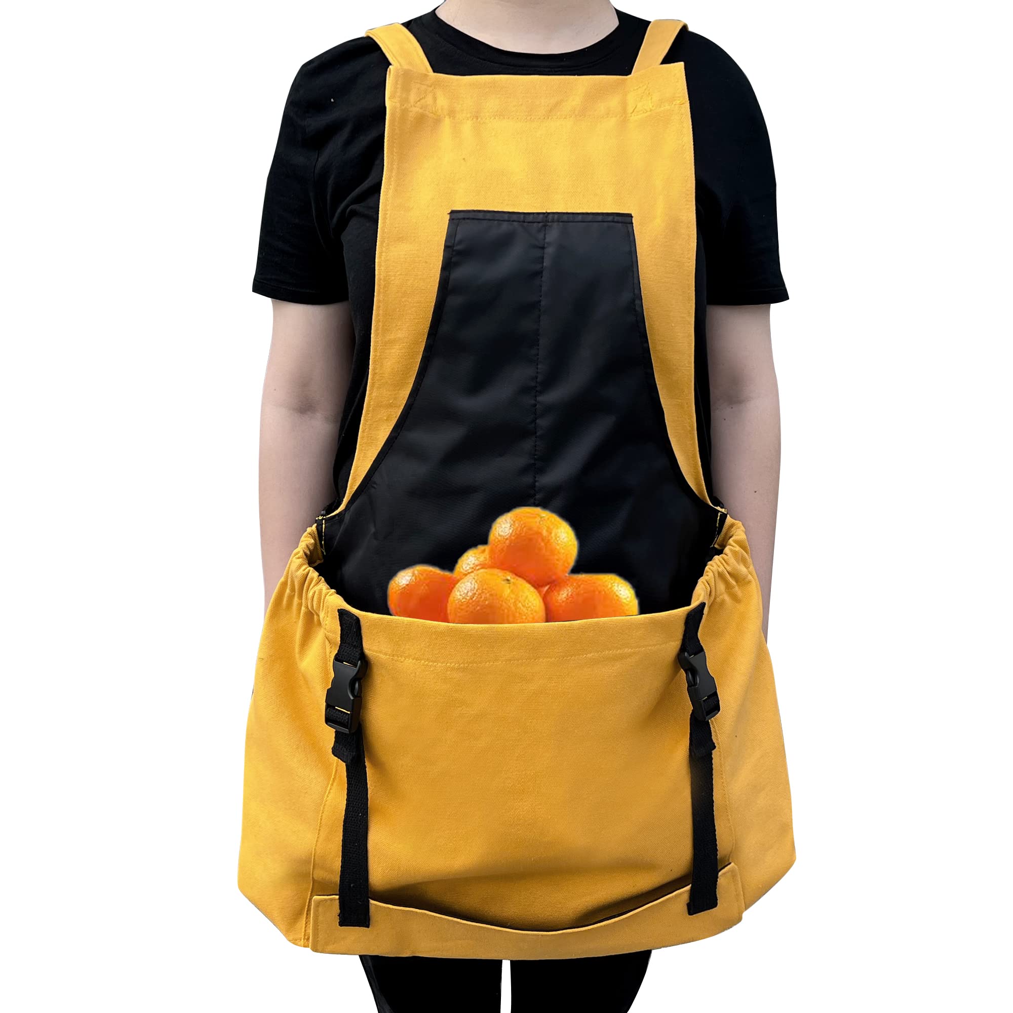 DCY BLUE Garden Apron with Quick Release Pockets,Canvas Harvest Apron,Cross Strap Design,Waterproof,Excellent Gardening Gifts
