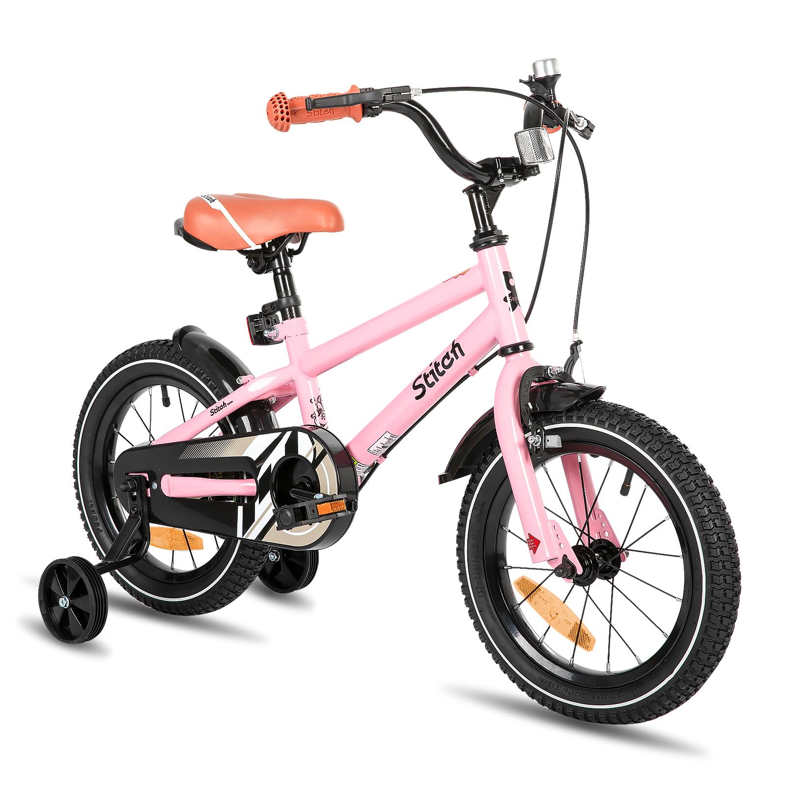 STITCH Bicicleta Infantil 14/16/18 Pulgadas Rosa Claro/Azul Claro/Beige/Verde Menta para Niños y Niñas de 3, 4, 5, 6, 7, 8 y 9 Años Kids Bike con Estabilizadores y Frenos de Mano 85% Montada…