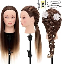 Tête À Coiffer Professionnelle Neverland 26'' Têtes d'exercice Coiffure 100% Cheveux Synthétiques Cosmétologie Pratique Mannequin Poupée pour le Salon Coiffeur avec Support + Ensemble de Tresse