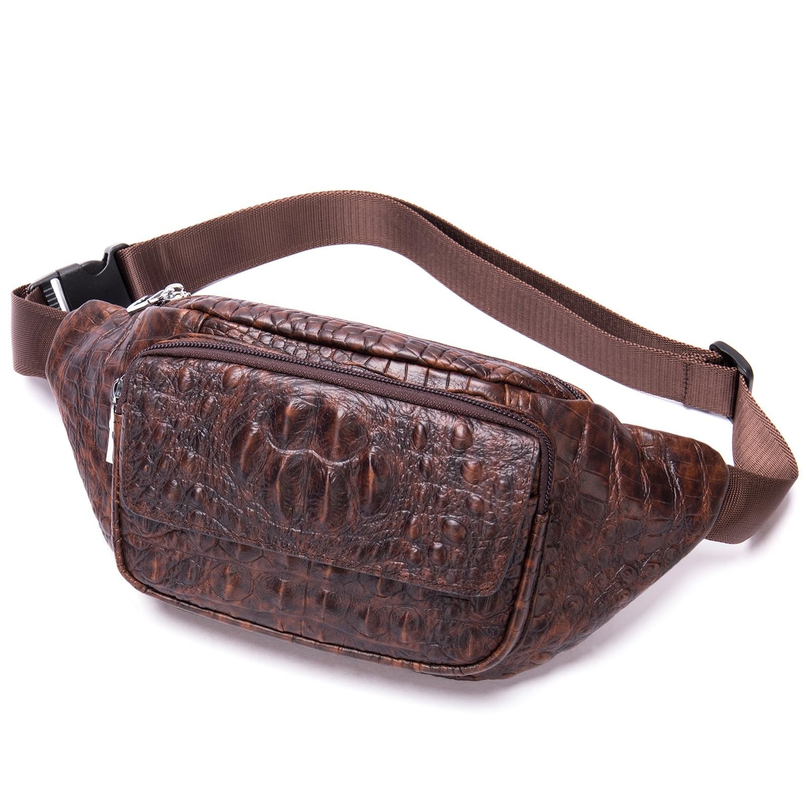 Talia biodrowa torba na ramię na co dzień na klatkę piersiową dla mężczyzn w talii skórzana w stylu vintage do podróży, biegania, treningu, Brązowy brązowy, 19x11x32cm, Jeden styl