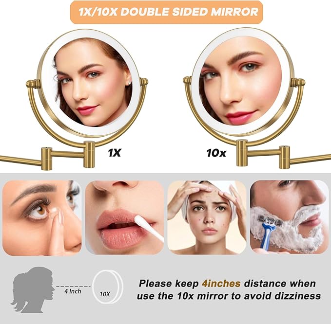 Espejo de Maquillaje LED de Pared Recargable Redondo Dorado miniatura 4