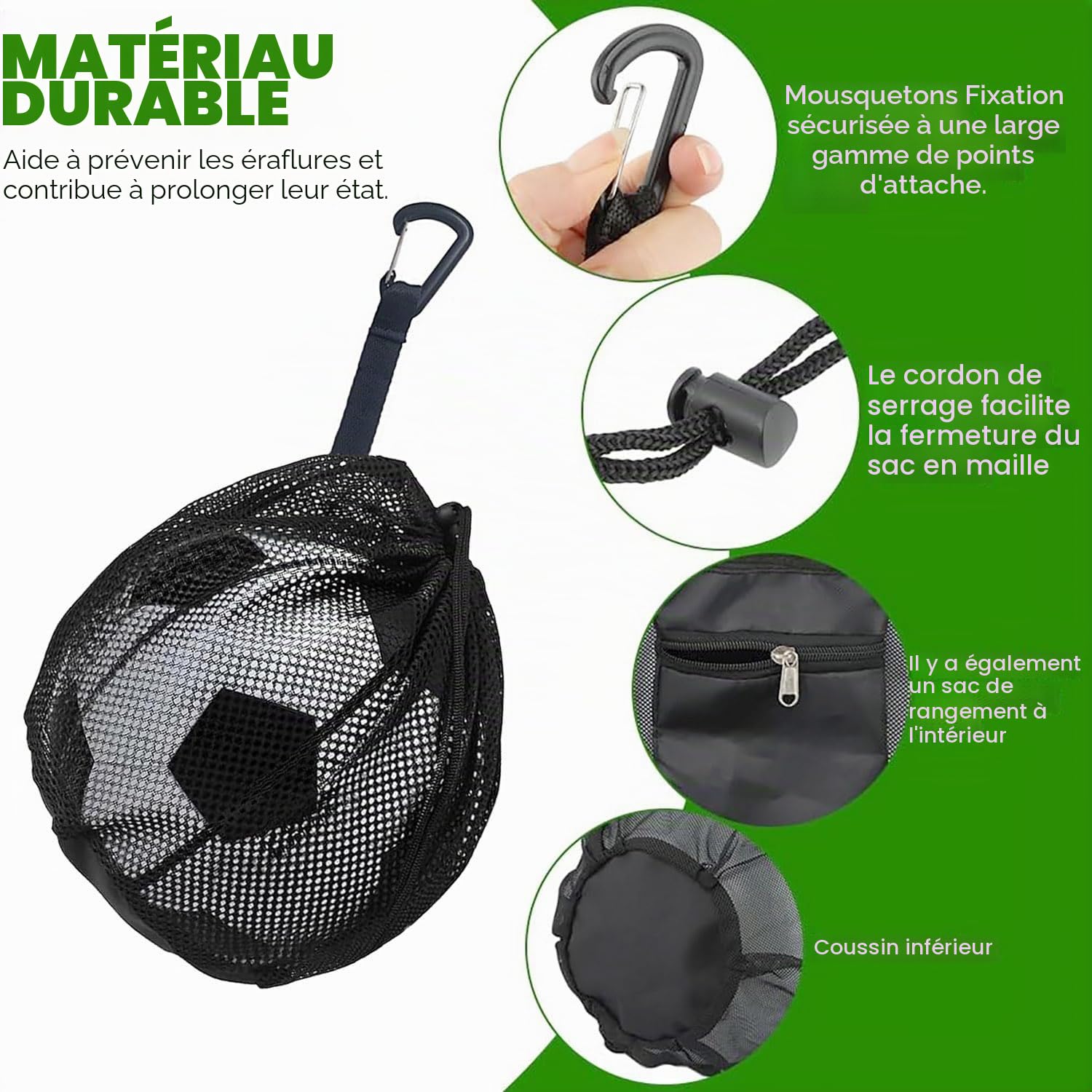 Filet de basket-ball pour 1 ballon, sac de basket-ball avec cordon de serrage, filet de football, sac à dos, sac de basket-ball, sac à balle, sac à balle, tennis, volley-ball, accessoires de