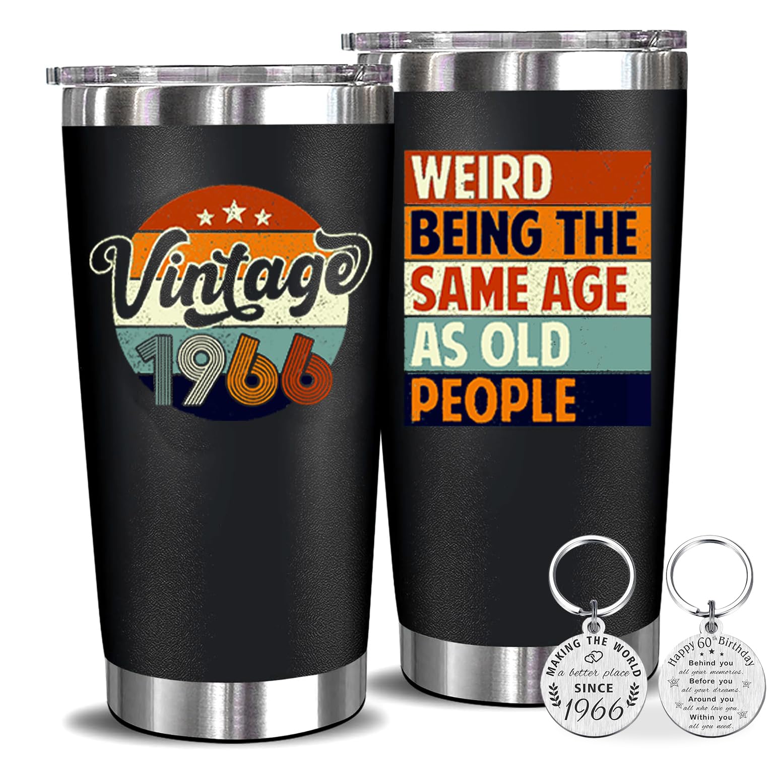 60th Tumbler 20oz with Key Chain, Father‘s Day Idear Gift 60th Birthday Gifts Men - 1966 60th Birthday Decorations for Women-60 Year Old Gifts for Men, Women, Mom, Dad, Wife, Husband - 20oz Tumbler