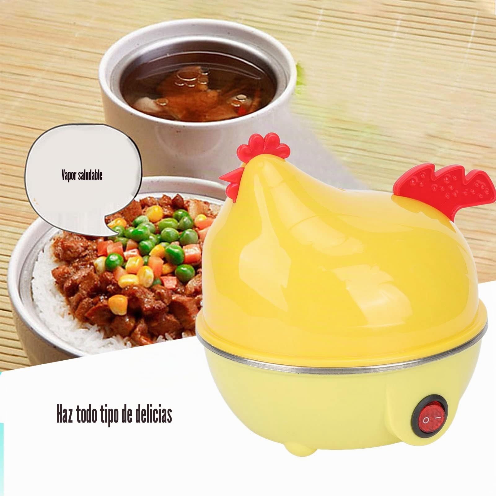 Omabeta Hervidor de huevos eléctrico, forma de gallina, duradero, 7 huevos, hervidor de huevos rápido con taza medidora para el desayuno (#1)
