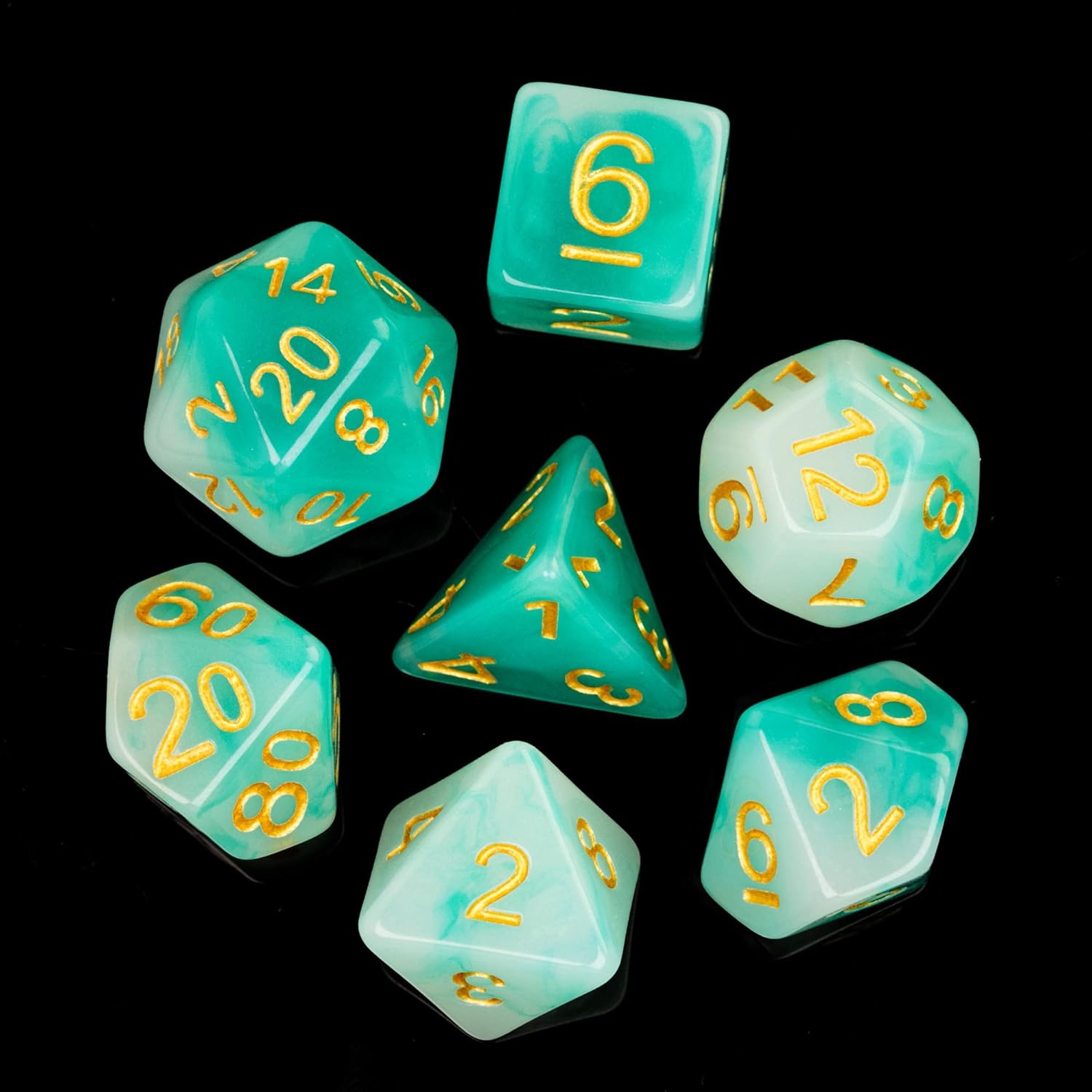 HDdais 7PCS Polyhedral Dice Set, Jade DND Dice Set for