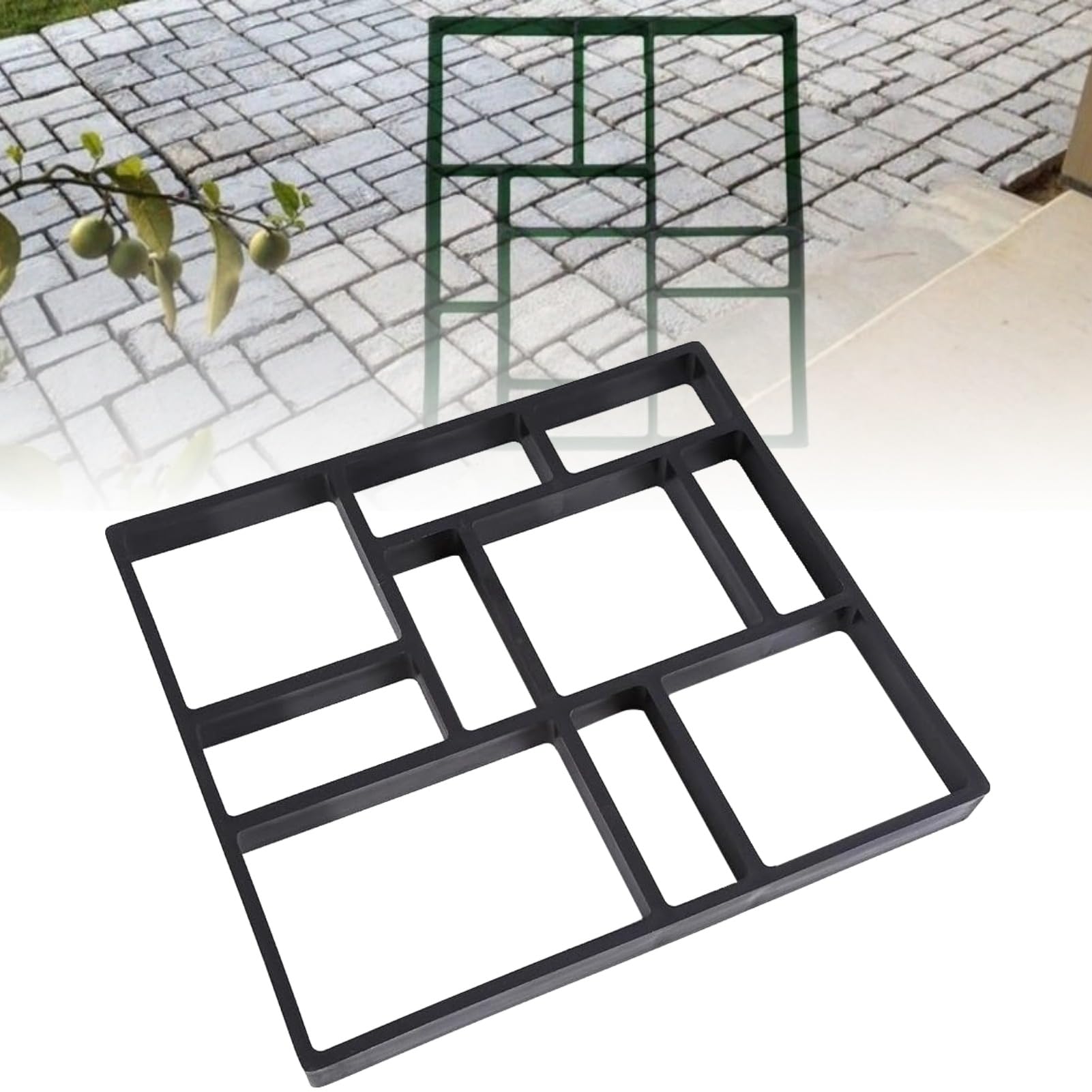 Greensen Moule à Béton Réutilisable en Plastique pour Chemin de Jardin, 45 x 40 x 4 cm, Noir