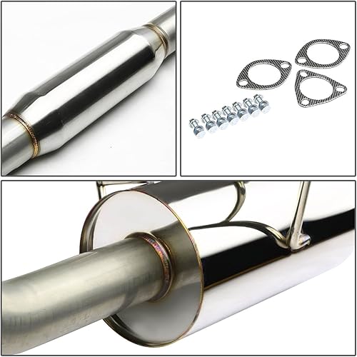 Miniatura 4 de Auto Dynasty Sistema de escape Catback de acero inoxidable con punta de silenciador enrollado de 4 pulgadas compatible con Honda Civic EX 1.7L 01-05