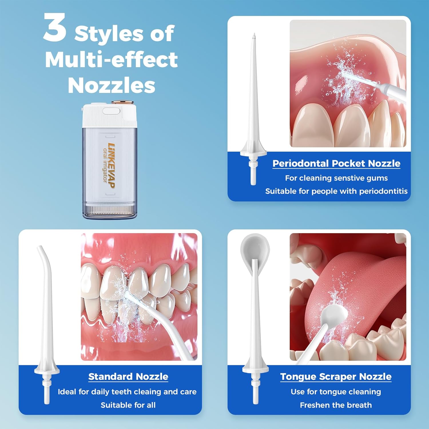 Water Flossers for Teeth, Irrigador Dental for Teeth Cleaning & Flossing, 180ML Mini Collapsible Portable Waterproof Electric Water Dental Flosser for Travel Business, 3 Modes and 4 Jet Tips
