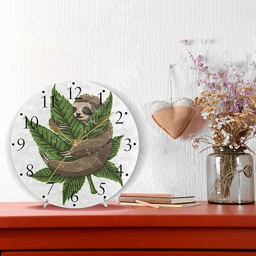 Miniatura 4 de Sloth Hug Weed - Reloj de pared silencioso sin tictac, arte moderno, redondo, para colgar en la pared, funciona con pilas, para cocina, sala de