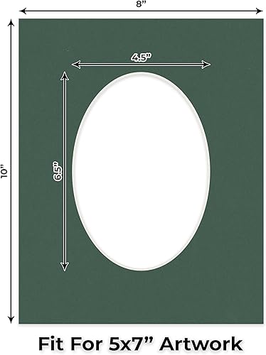 Miniatura 2 de Tapete de 8 x 10 pulgadas, corte biselado para fotos de 5 x 7 pulgadas, diseño ovalado verde cazador, apertura de tablero de fotos sin ácidos, mate