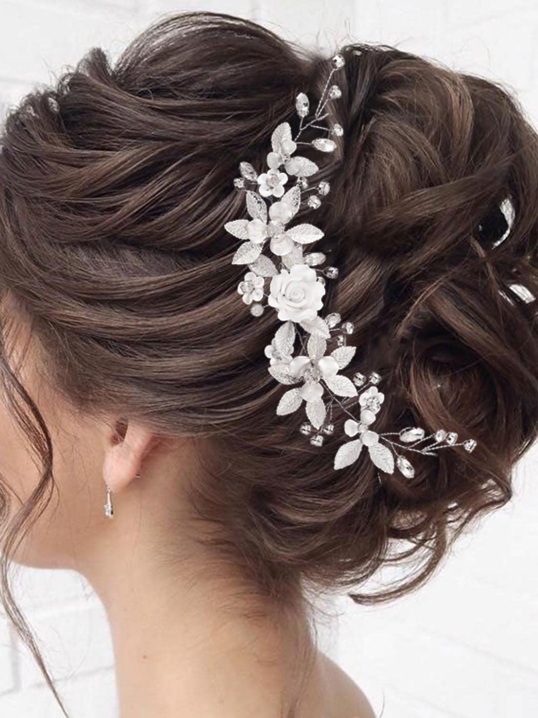 Luxury Wide Wedding Headband Silver Flower Leaf Rhinestone Hair Piece for Women Amazon.com: Unicra Silver Flower Wedding Hair Vine Pearl  main image 4