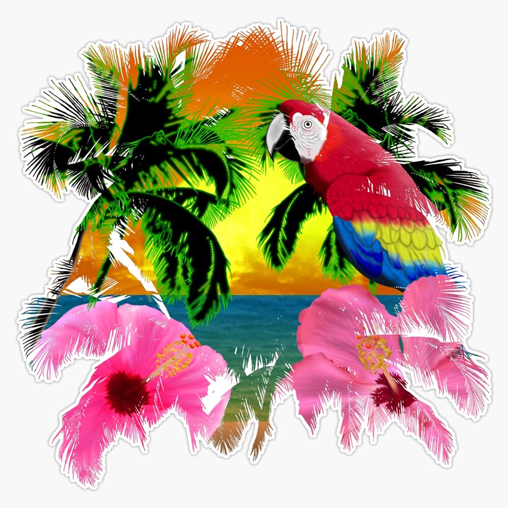 Palm Trees And Island Sunsets Vinyl Sticker Waterproof Bumper Sticker Laptop Window Decal 5"