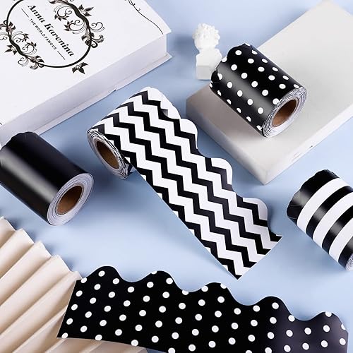 Miniatura 4 de durony Paquete de 4 tableros de anuncios negros de 131.2 pies, bordes decorativos de regreso a clases, bordes para tablón de anuncios para