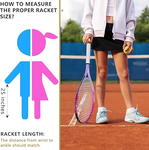 Miniatura 5 de bo'weiqi 17"-25" Kids Tennis Racket for Aged 2-12 Tennis Racquet with Shoulder Strap Bag Including 1 Tennis Racket and 1 Grip